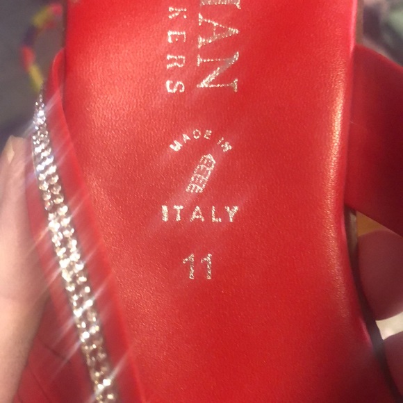 Beautiful Rhinestone Red Leather Women’s Shoes Made in Italy Size 11 - Picture 5 of 17